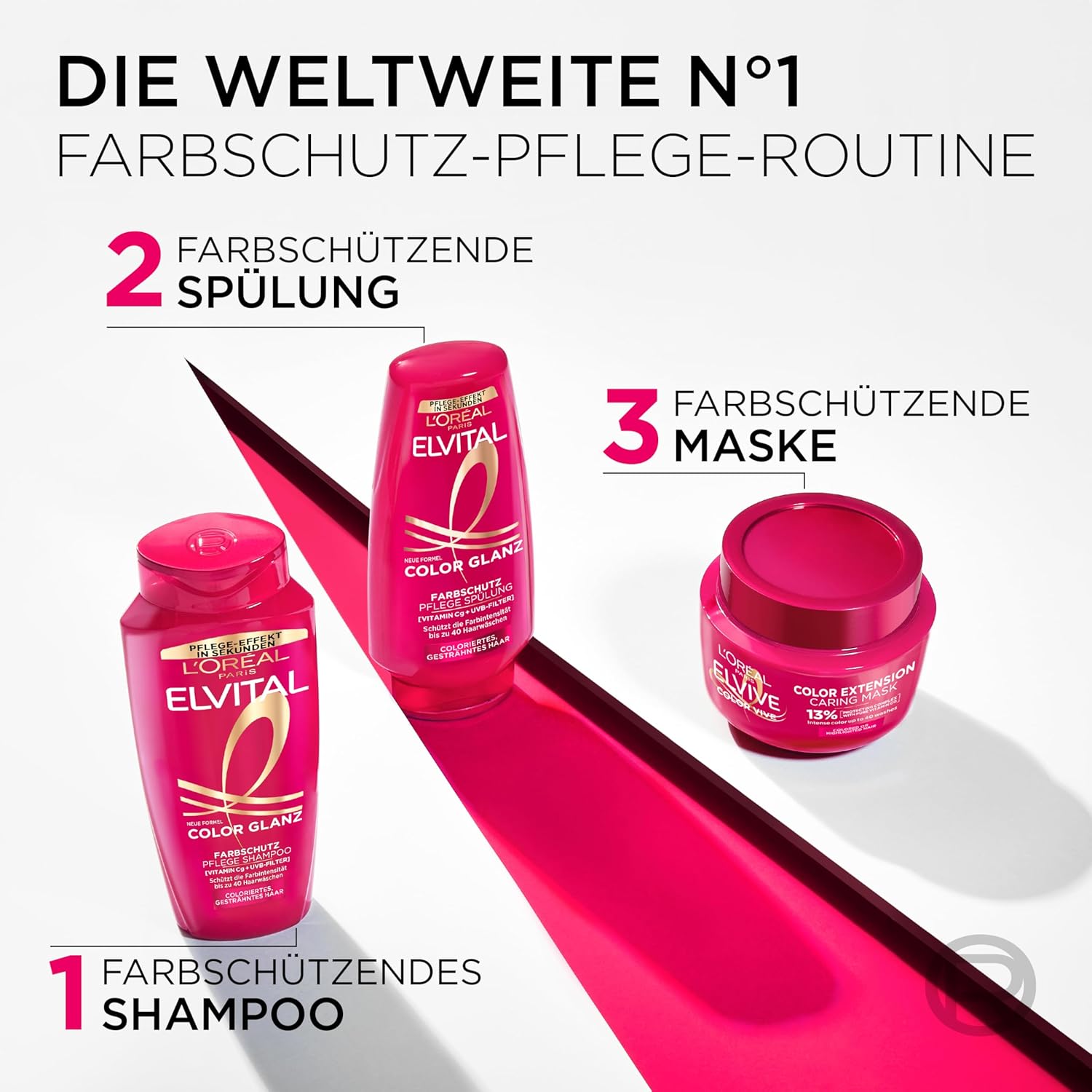 L'Oréal Paris - Elvital Kit soins - 300/250/300ml - cheveux colorés, shampoing, après-shampoing, masque