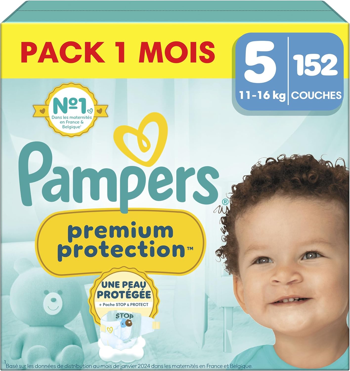 Pampers - Premium Protection - taille 5, 11-16kg - 152 couches, double protection