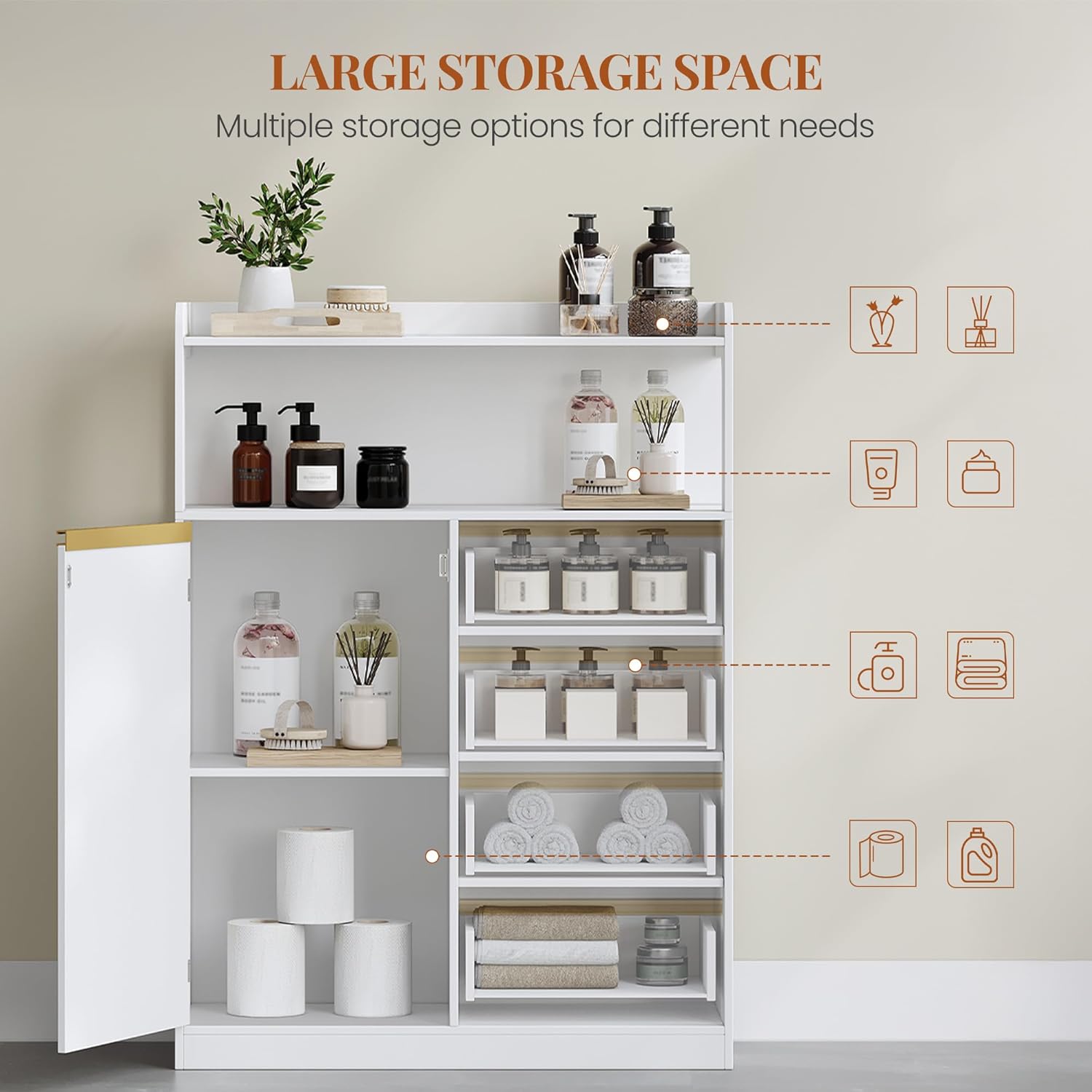 Meuble Salle de Bain - rangement 4 tiroirs, étagères réglables - 30x80x110 cm