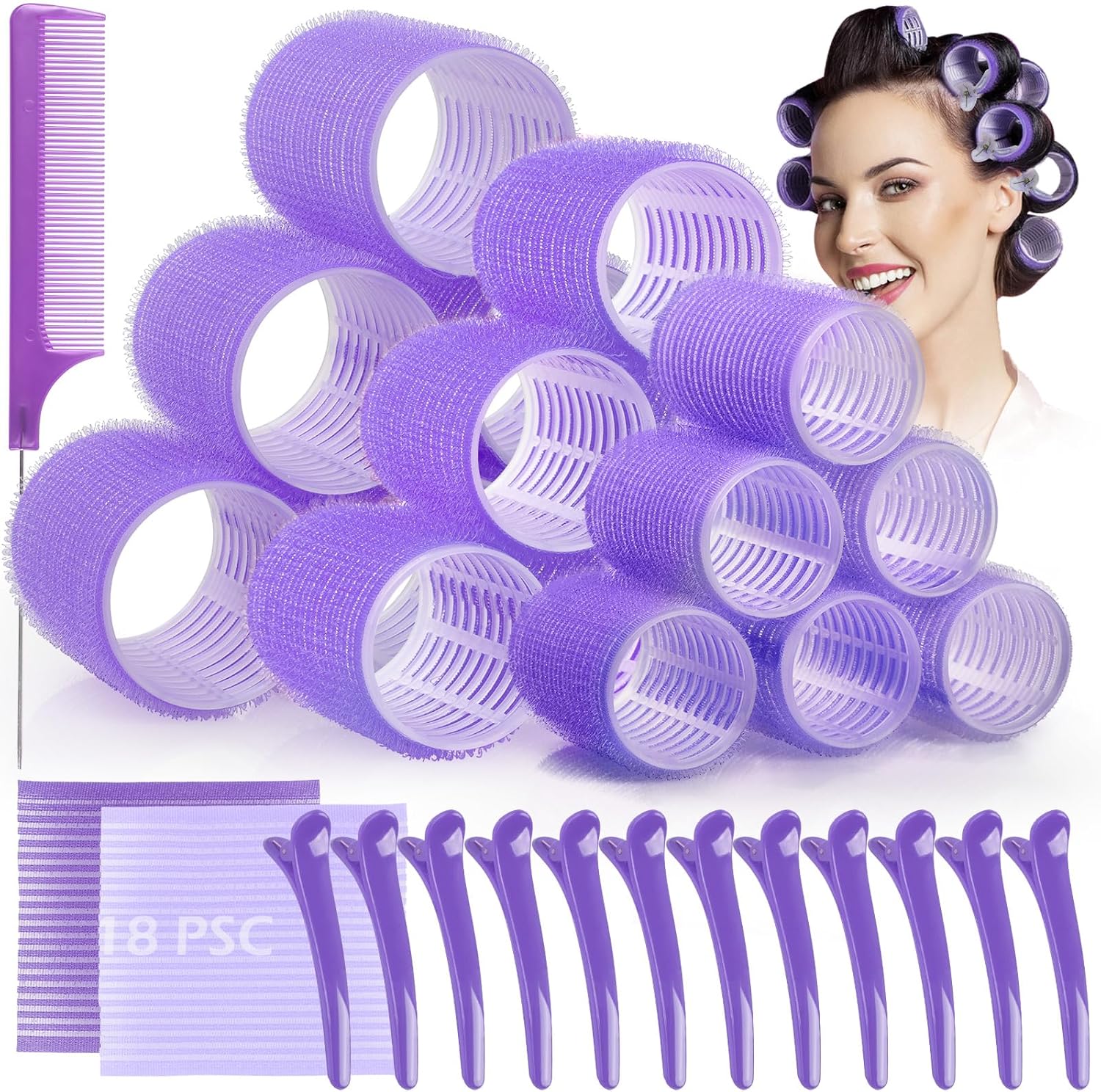 GeeRic - Bigoudis auto-agrippants 33pcs - sans chaleur, accessoires inclus