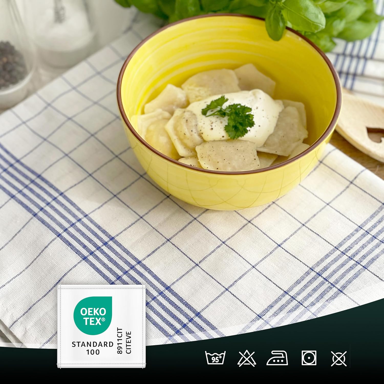 ZOLLNER - set de torchons bleu à carreaux - 50x70 cm - coton, lot de 5