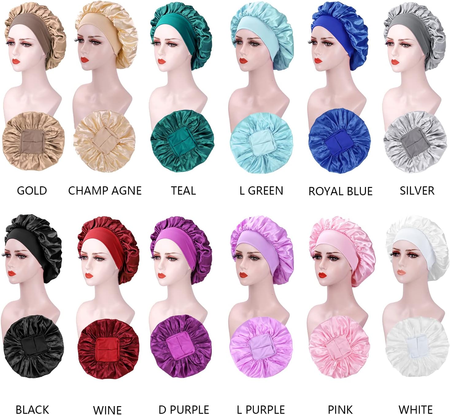 Bonnet satin femme - lot de 2 - protection nuit cheveux, réglable