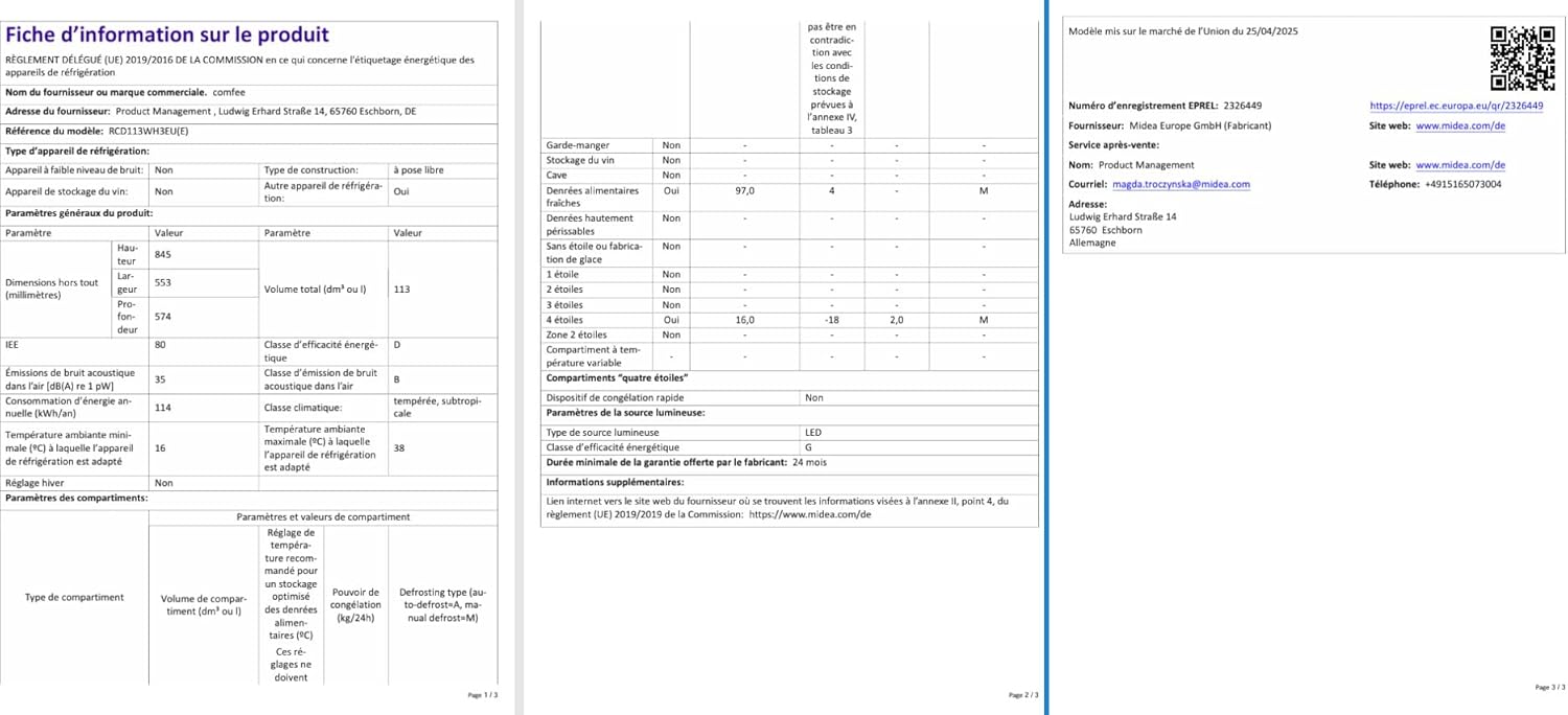 Comfee - réfrigérateur 113L compact, 1 porte, silencieux, congélateur 4* - RCD113WH3EU(E)