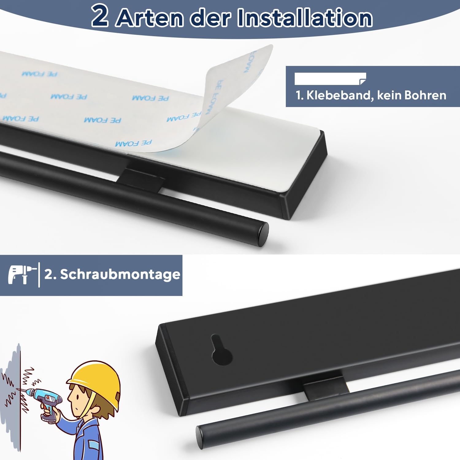 Dmore - barre magnétique avec 10 crochets - 50 cm - support autocollant couteaux noir