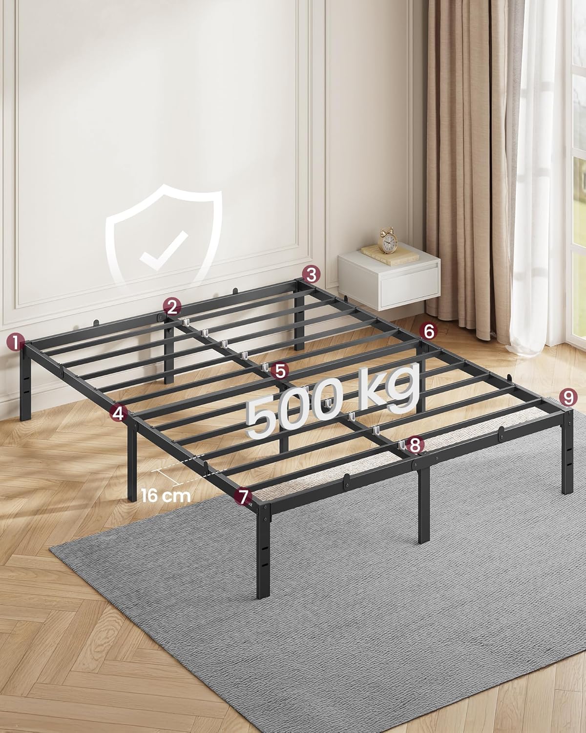 VASAGLE - cadre de lit moderne 140x200 cm, métal, rangement sous le lit, RMB134B01