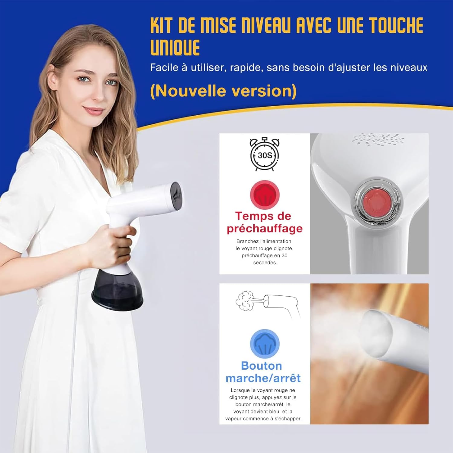 Défroisseur vapeur portable - 1640W, 400ml - Blanc, haute puissance