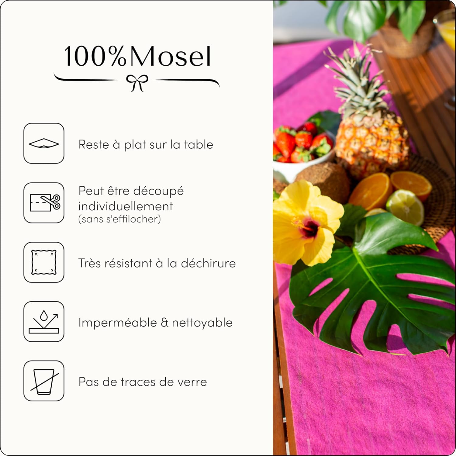 100%Mosel - Chemin de table non-tissé - 30x2500 cm - rose fuchsia, pour occasions spéciales