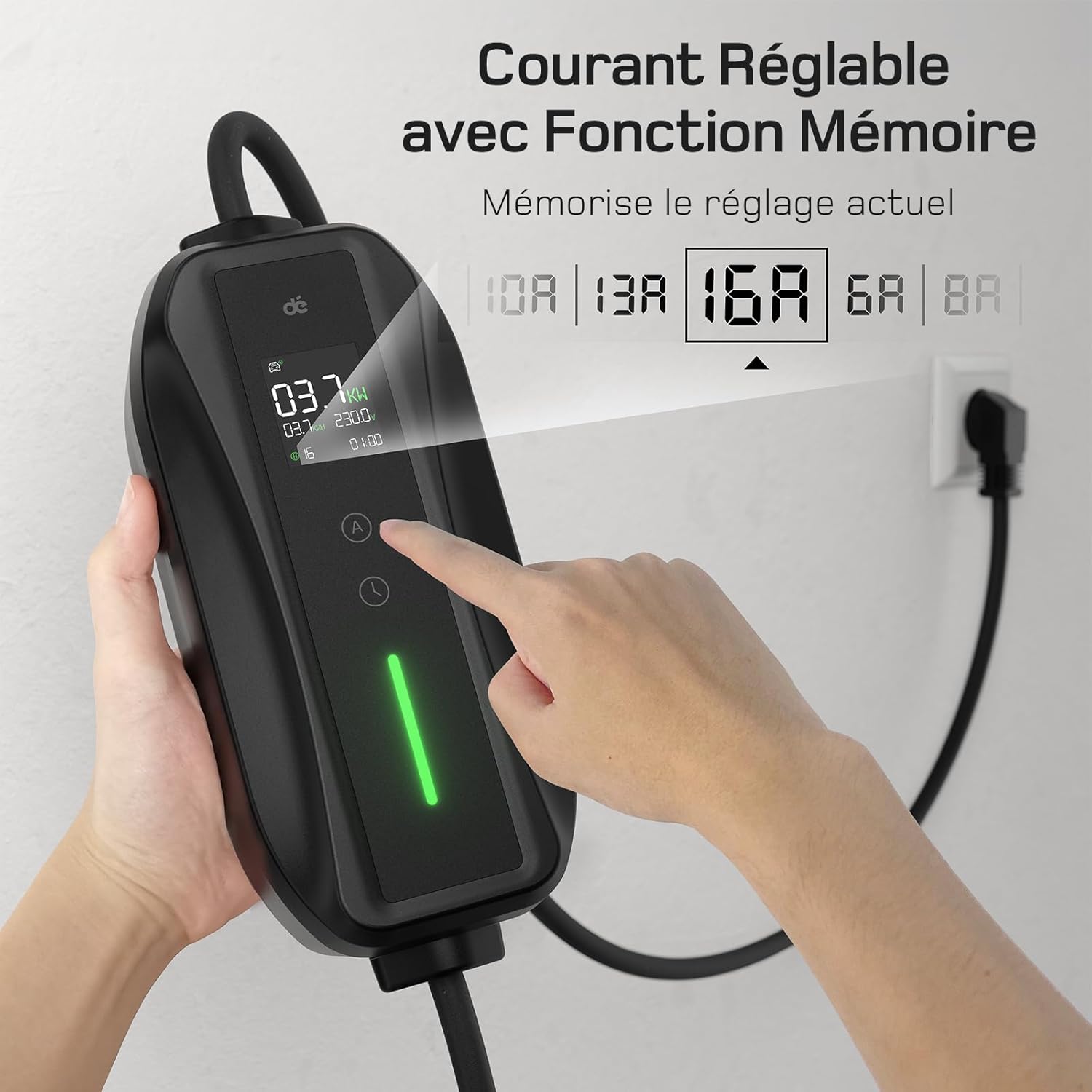 Chargeur voiture électrique - 20m - 3,68kW, LCD, Type 2, 6-16A