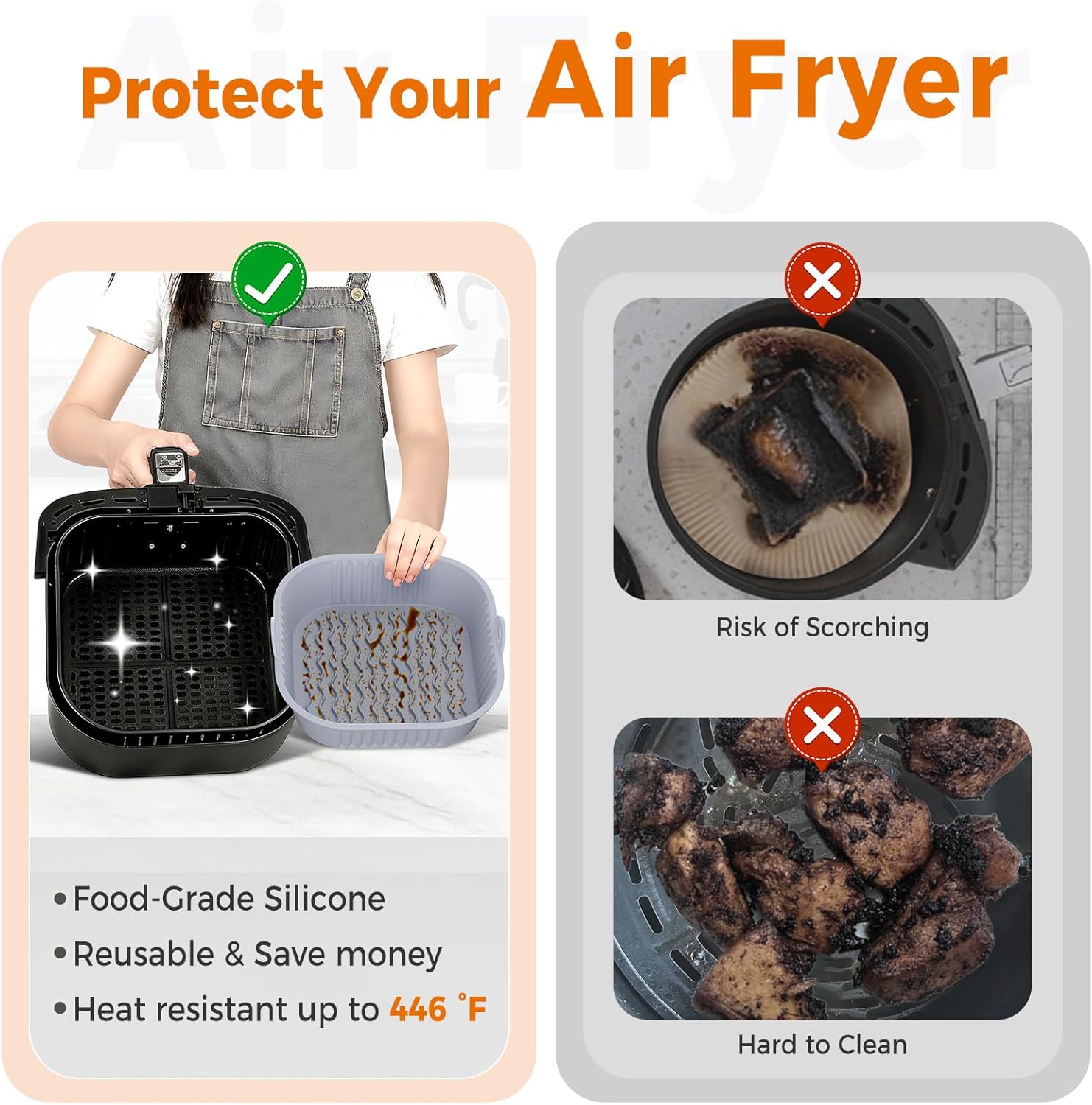 Diboniur - Moule silicone air fryer 5-8L - lot 2, réutilisable, gris/noir