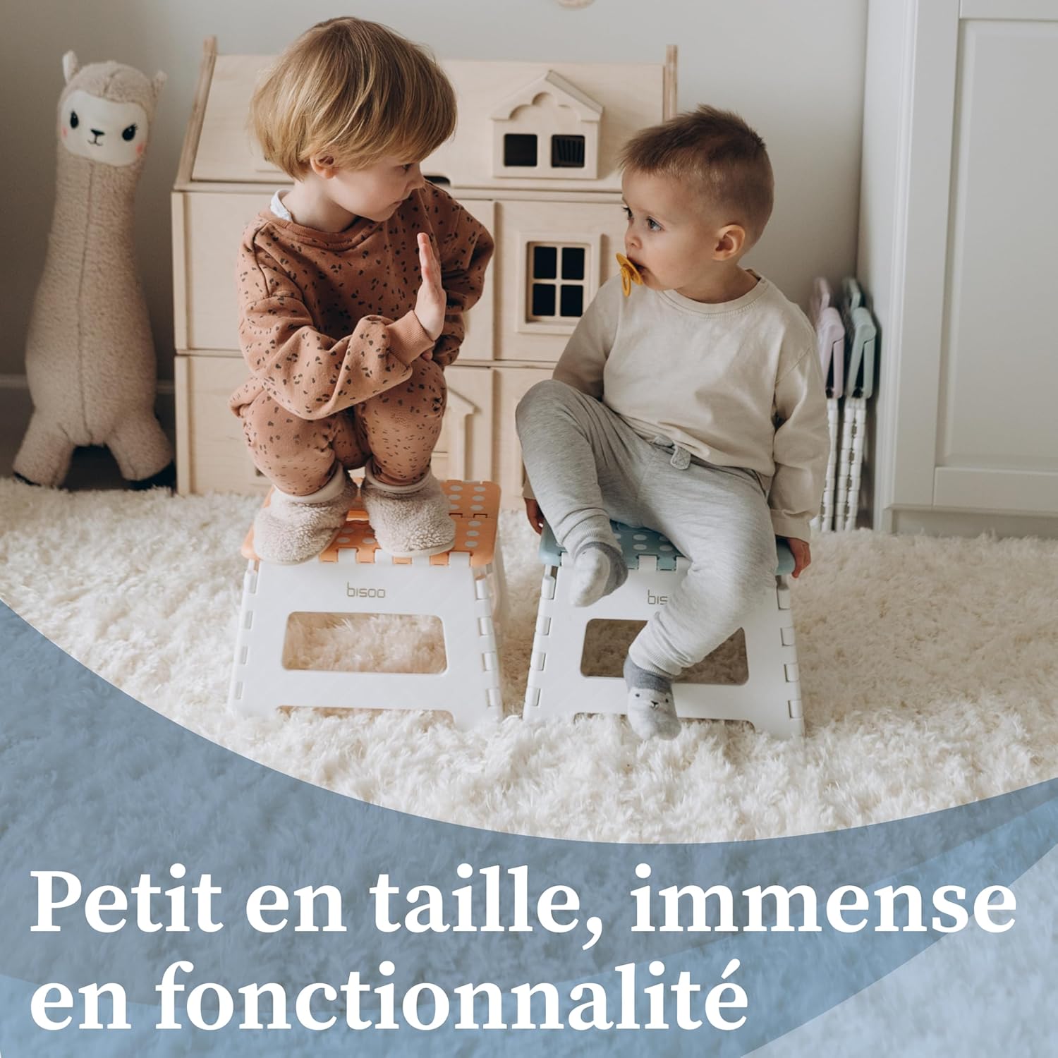 Bisoo - Tabouret pliant enfant 22cm - plastique bleu, sûr, portable