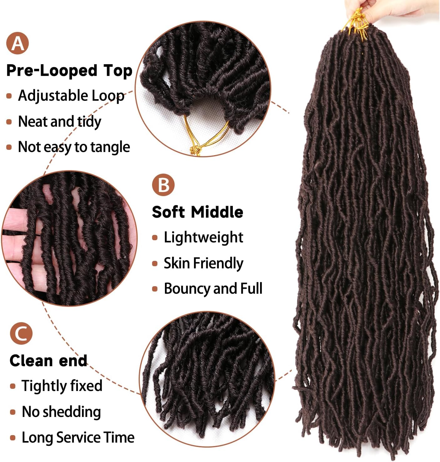 Faux Locks - Soft Locs Crochet Braids 60,9cm - Bouclées, lot de 8