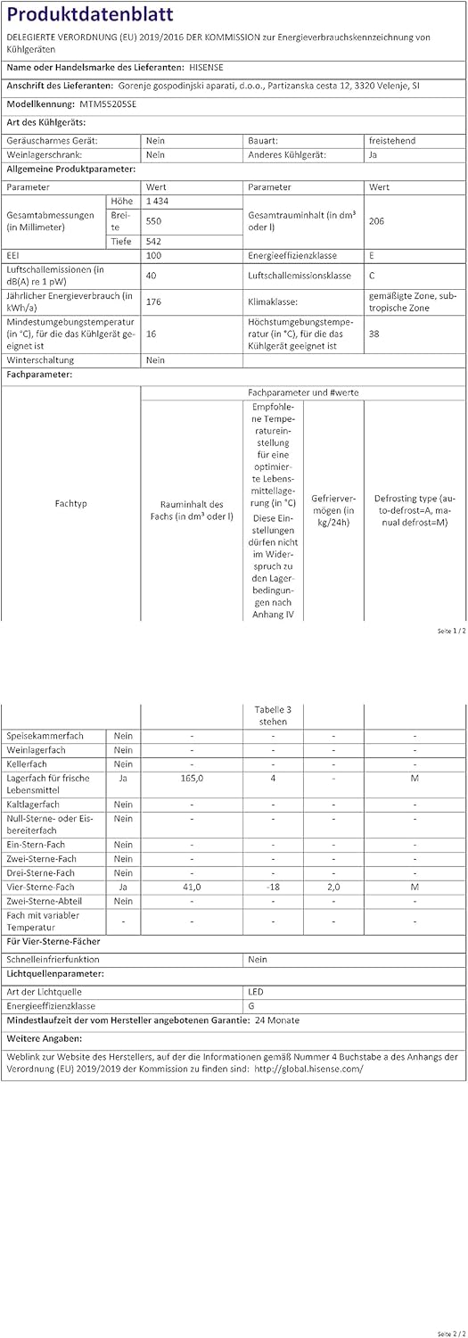 Hisense - Double Porte 206L, Argent, 143.4x54.2x55cm, MTM55205SE