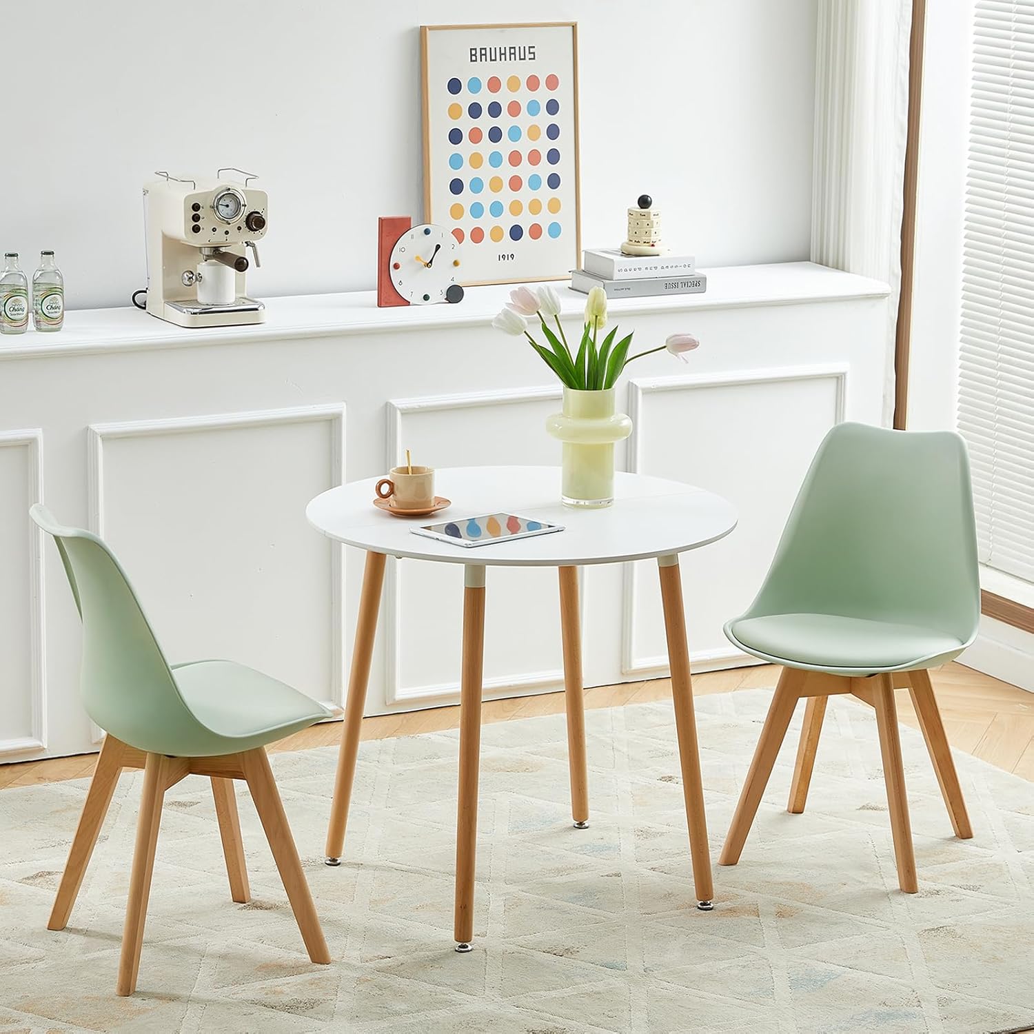 Eggree - lot de 8 chaises scandinaves, bois hêtre, rembourrées, vertes