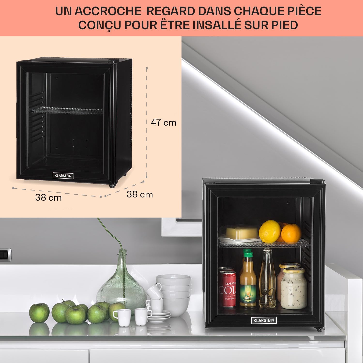 Klarstein - Brooklyn Mini - 24L, verre, étagères réglables, silencieux