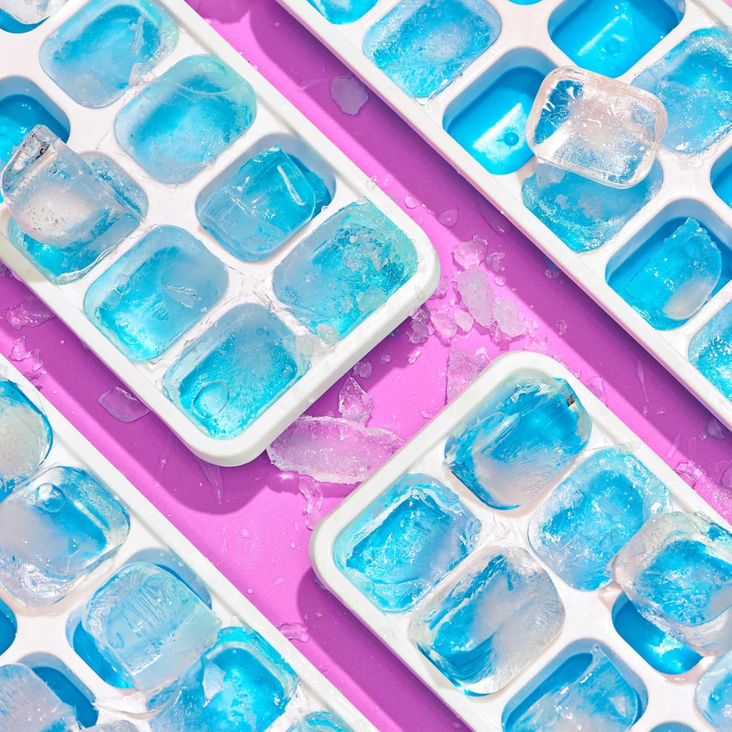 Bacs à glaçons silicone - 4 pièces - avec couvercle, LFGB sans BPA, facile à démouler, 2 verts + 2 bleus