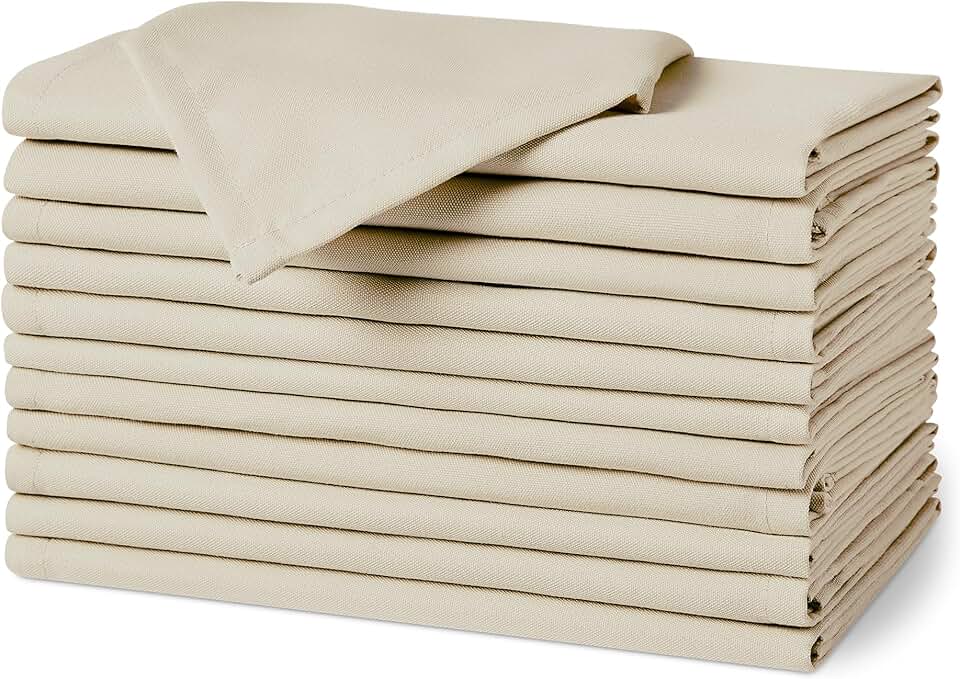 maxxi-dealz Basics - serviettes en tissu - 43x43 cm - réutilisables, antitaches, infroissables, lot de 12, beige
