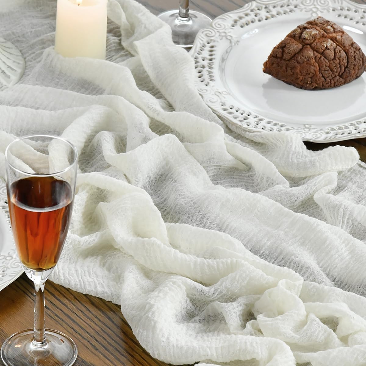 Artoid Mode - Chemins de table gaze mousseline, 300 cm, blanc bohème, lot de 2