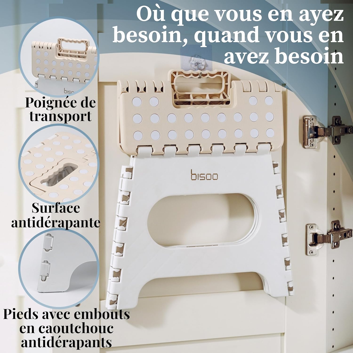 Bisoo - Tabouret pliant 22 cm - plastique, portable, sûr enfants