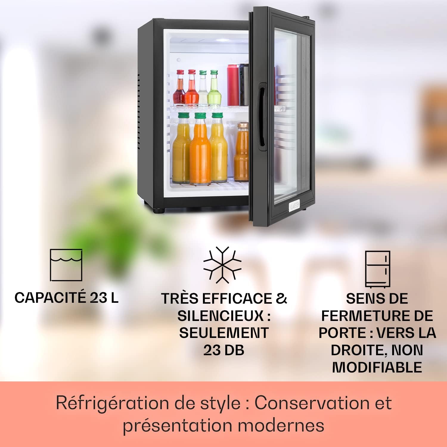 Klarstein - Brooklyn Mini Frigo - 23L - porte vitrée, silencieux, 12-18°C