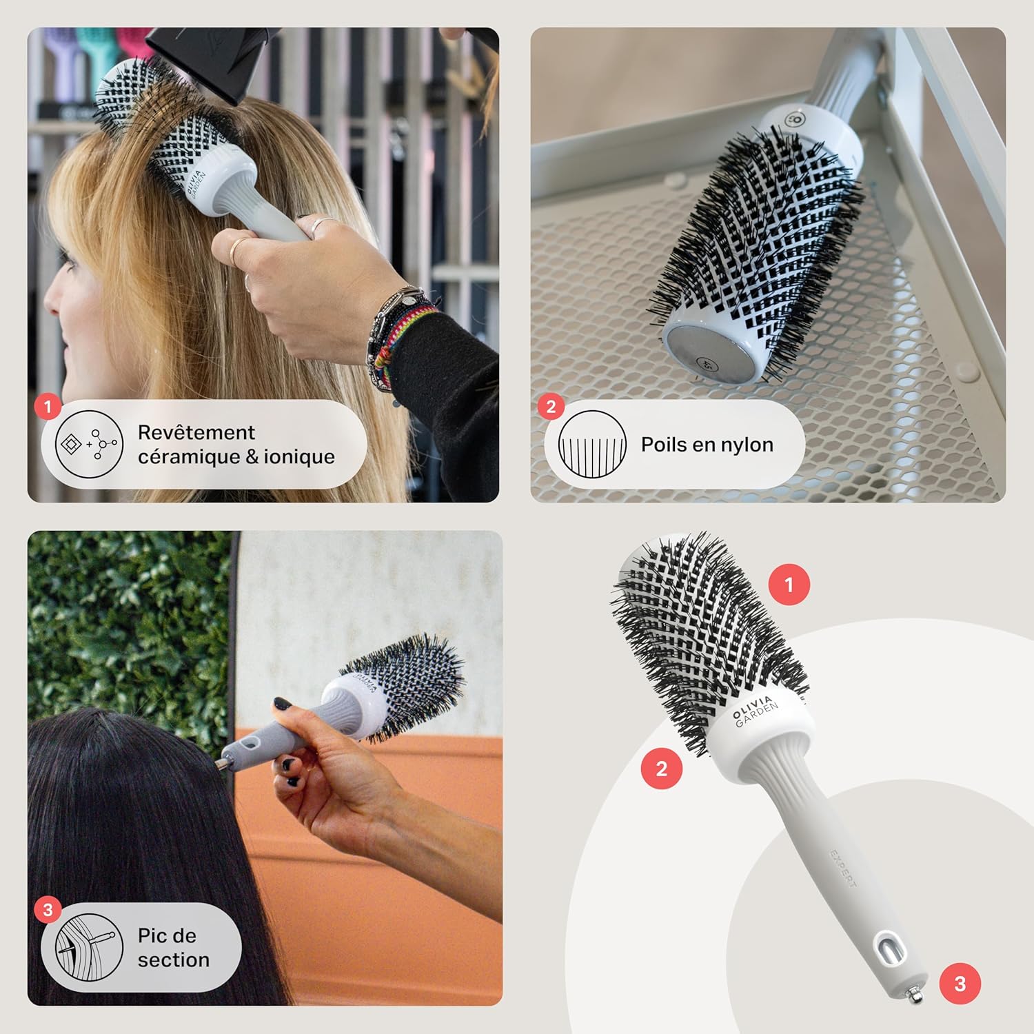 Olivia Garden - Expert Blowout Shine - brosse ronde céramique antistatique pour brushing sans frisottis, 53mm