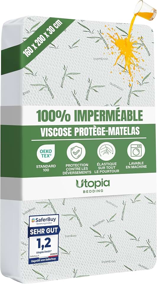Utopia Bedding - Protège-matelas Premium 160x200x30 cm - imperméable, respirant, élastique, certifié Oeko-Tex