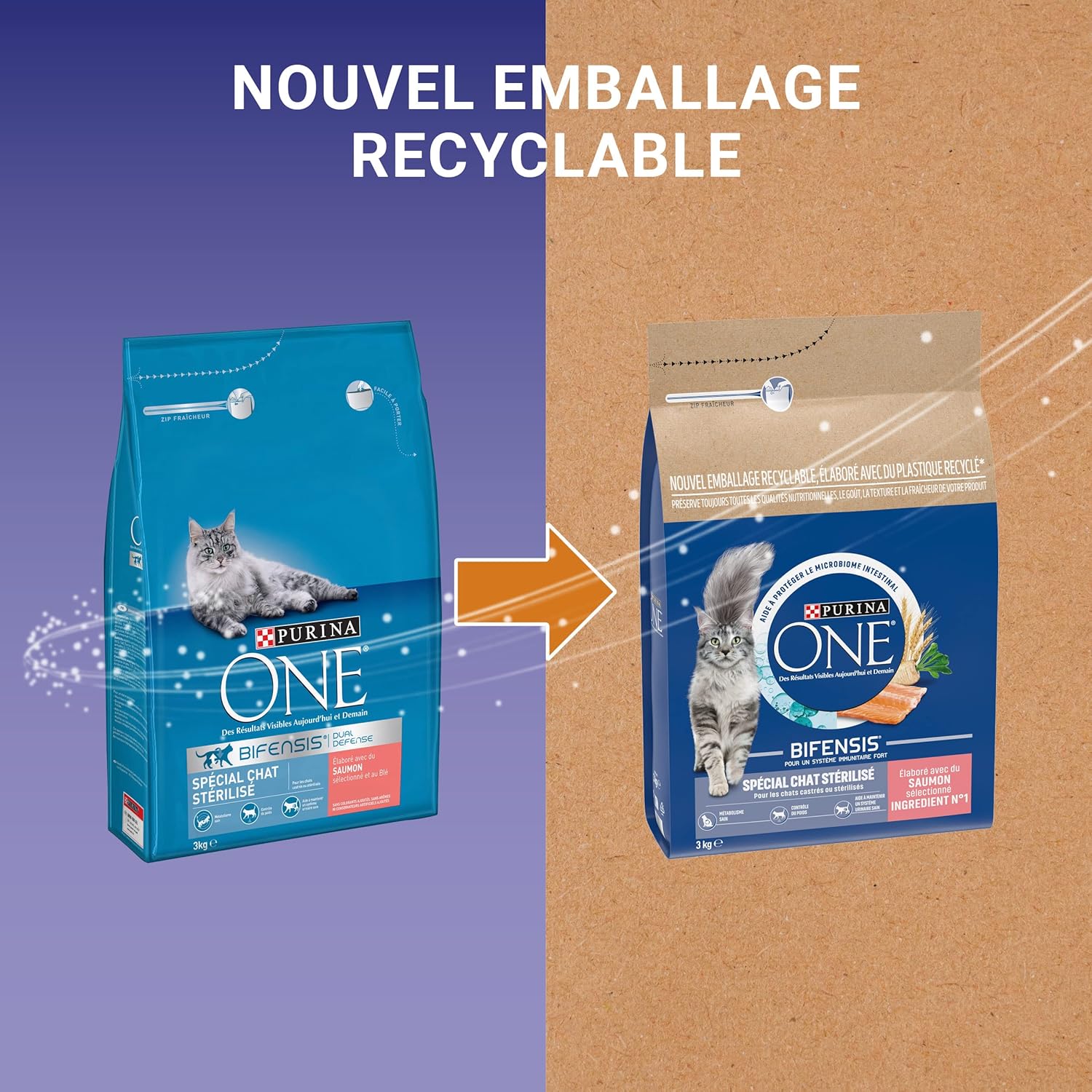 Purina One - Bifensis stérilisé - 4x3kg - Saumon, soutien immunitaire