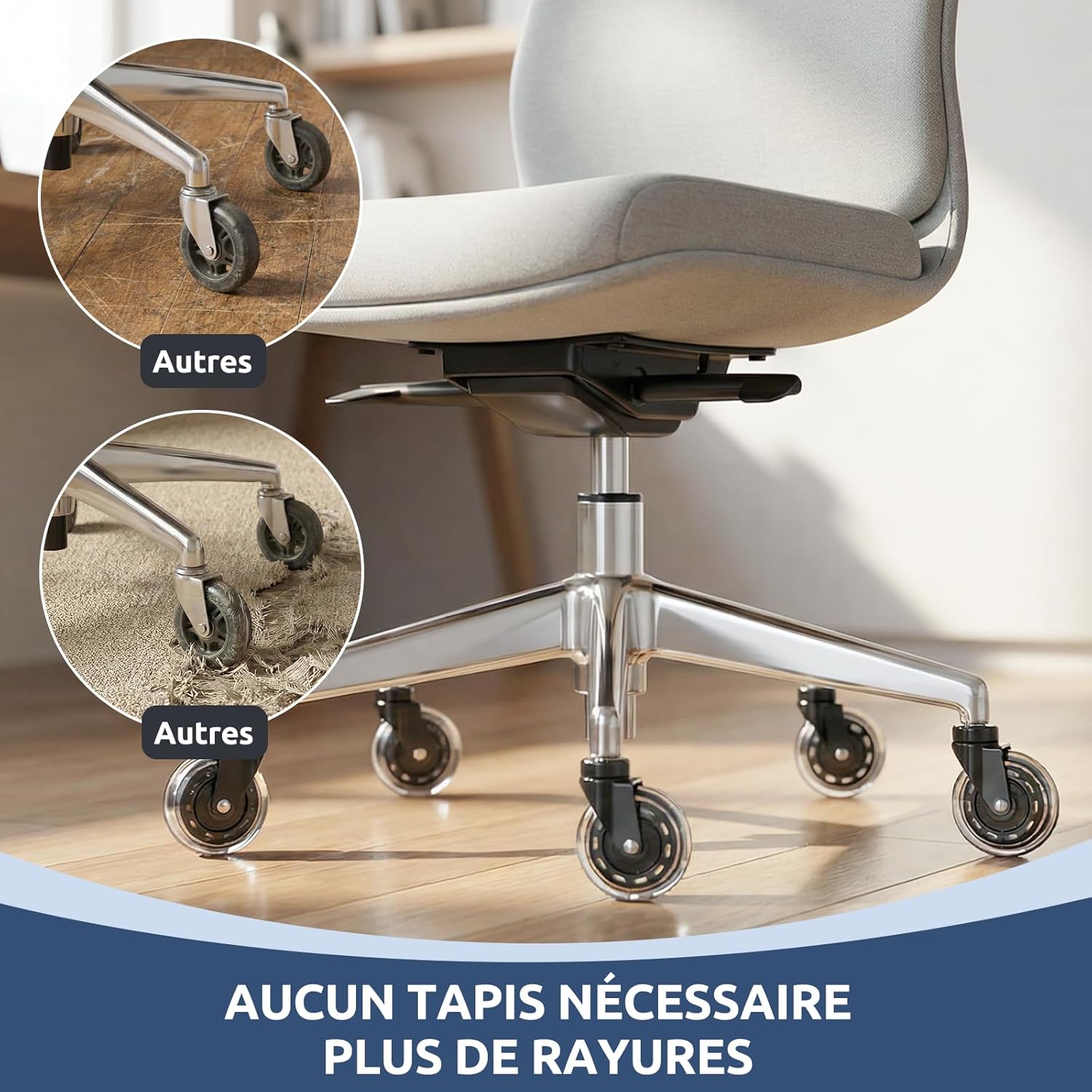 COSYLAND - roulettes bureau - 11x22 mm - silencieuses, sols durs