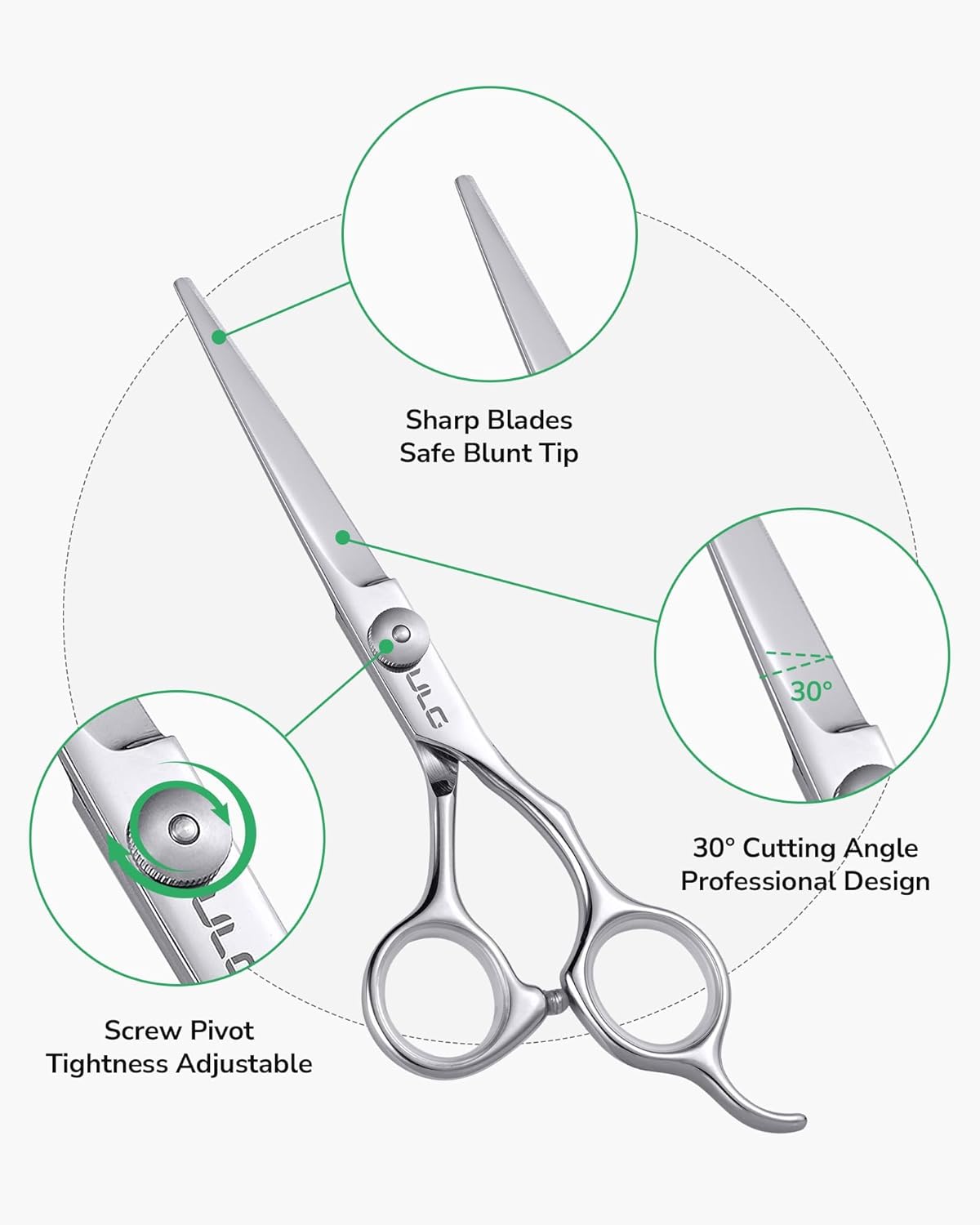 ULG - ciseaux professionnels - 6,5 pouces - lame rasoir en acier inoxydable, affûtés main