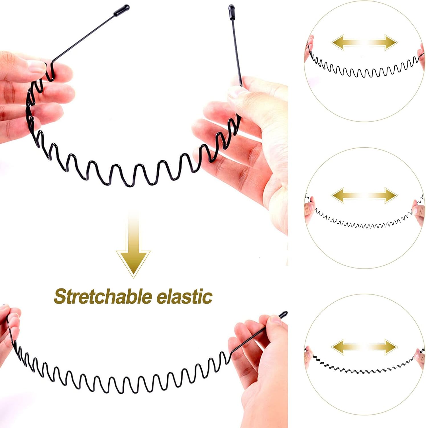 Serre-tête homme - bandeau métal noir - lot de 3 - antidérapant, ondulé