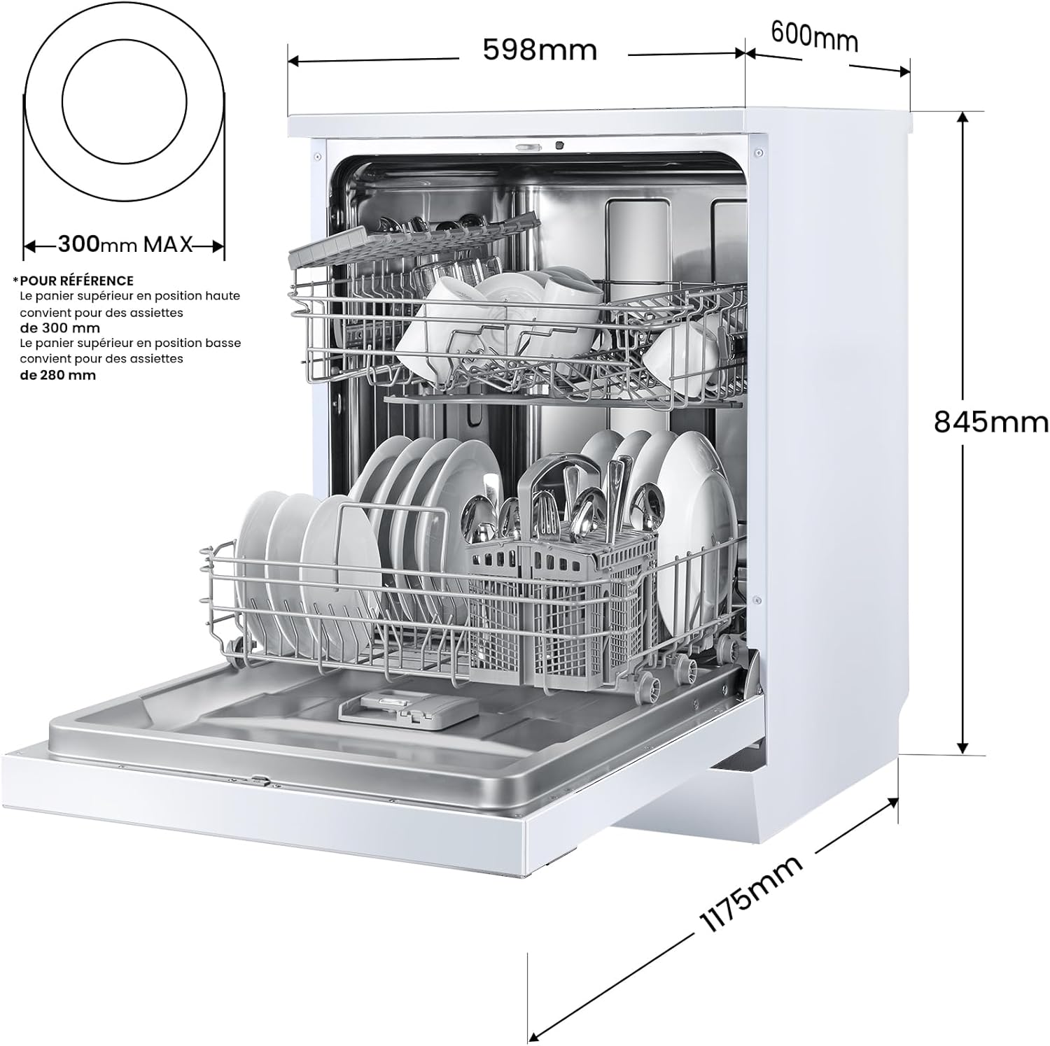 COMFEE' - lave-vaisselle grand format, 14 couverts, 44 dB, grand écran LED, départ différé, supports flexibles, FD1435E-