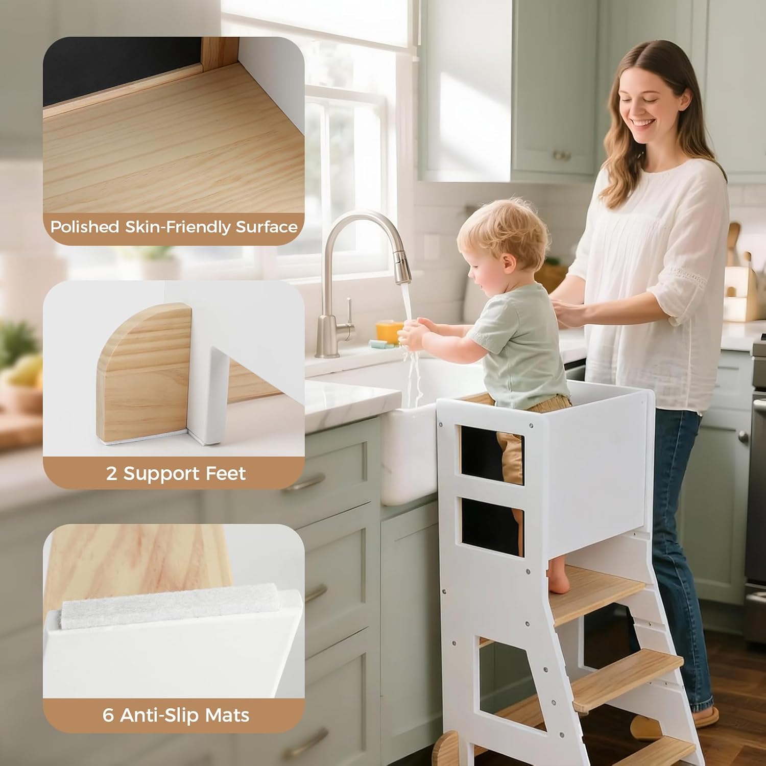 KIDINIX - Tour Montessori ajustable - tableau double-face amovible - dès 1 an