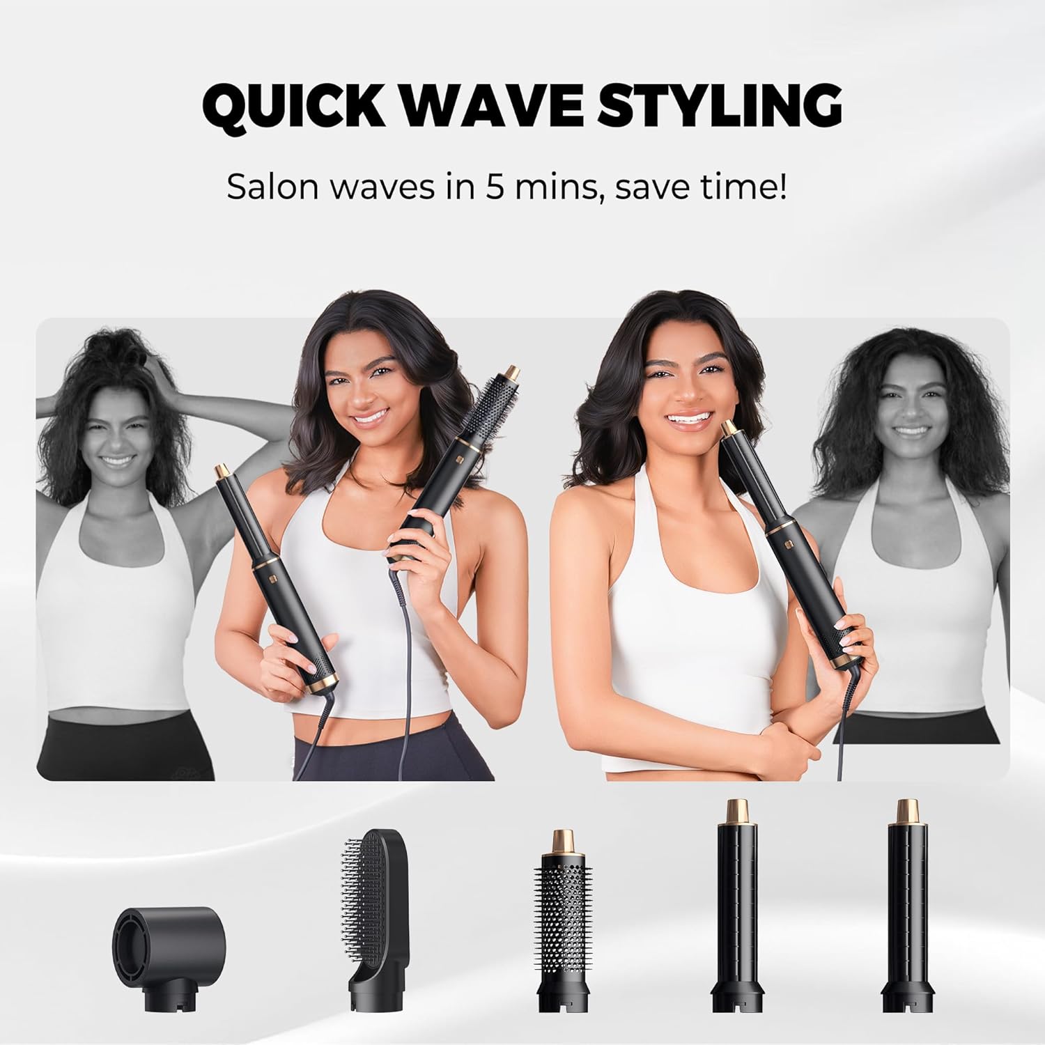 Brosse soufflante 6 en 1 - 1000W - boucleur 30mm - vitesse réglable