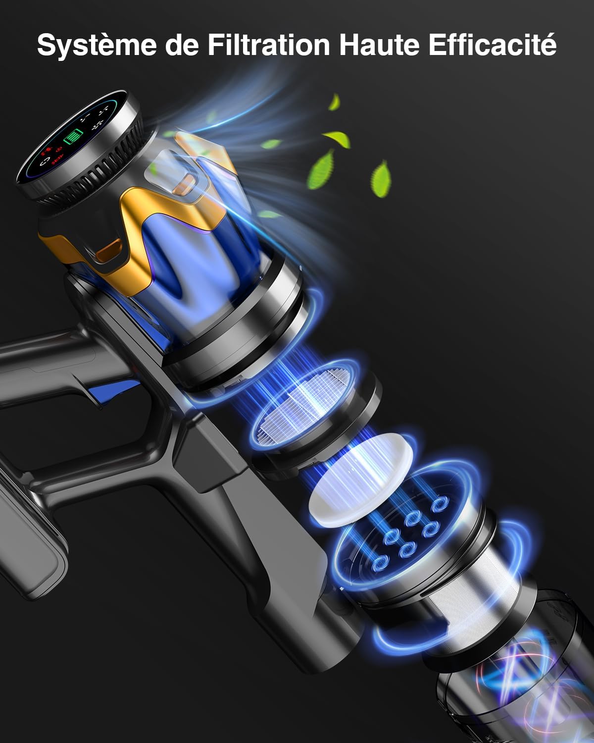 Aspirateur balai sans fil, 1,6L, 70min, écran OLED, 650W/55KPA