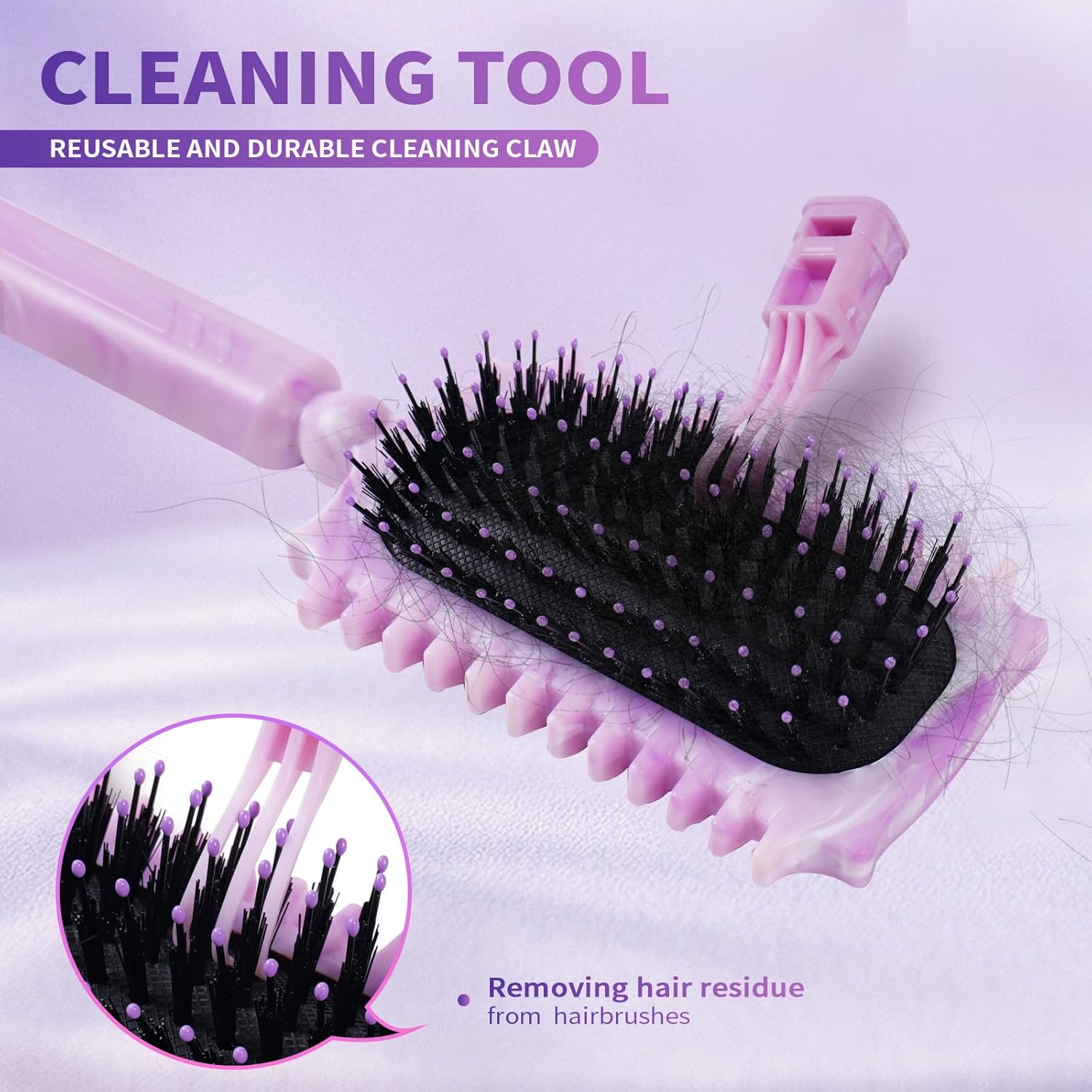 Brosse coiffante - modèle violet - nettoyage à griffes - pour boucles définies et fixation cheveux