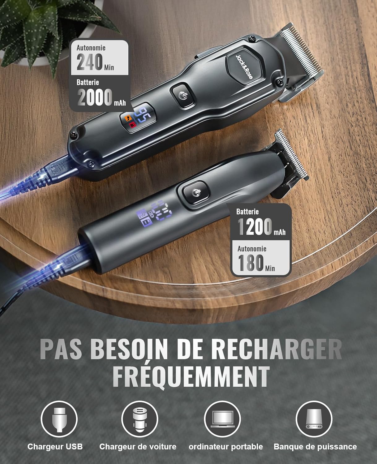 Tondeuse à cheveux - set professionnel IPX7, waterproof, barbe, cheveux, noir