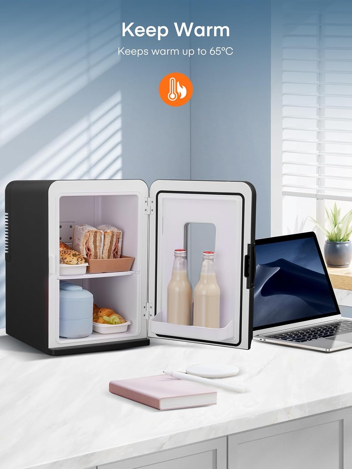 FOHERE - Mini frigo 15L compact, chaud/froid, 21 canettes, silencieux