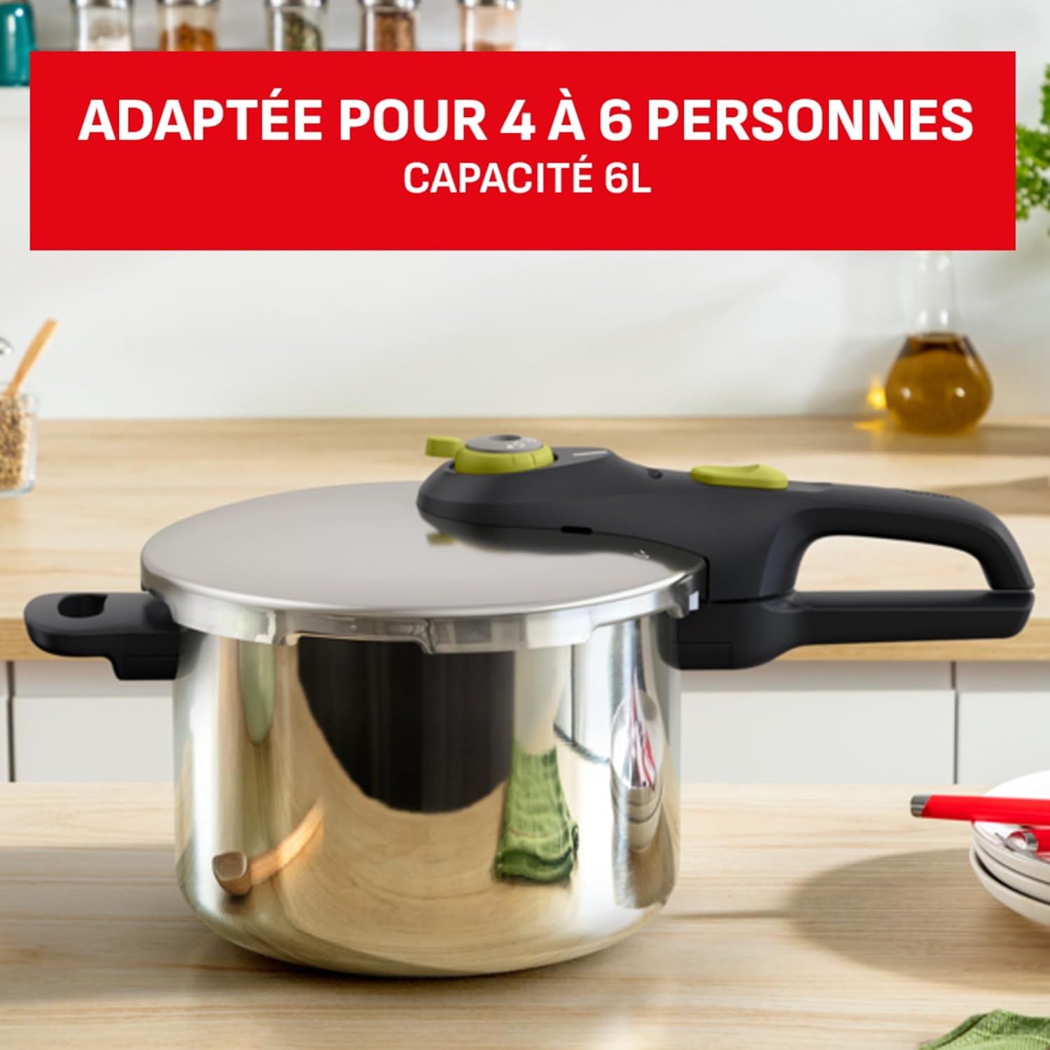 Tefal - Secure 5 Neo - cocotte-minute inox 6L, 2 programmes, sécurité 5 points, compatible induction/lave-vaisselle - P2