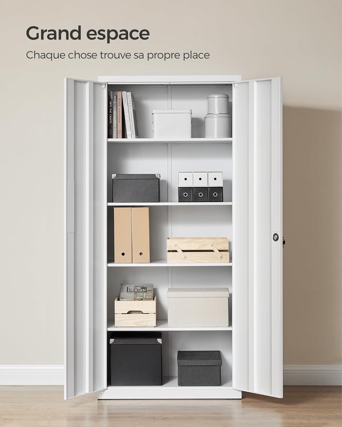 SONGMICS - meuble bureau acier, 5 niveaux, 40x80x180 cm, portes doubles, OMC015W01