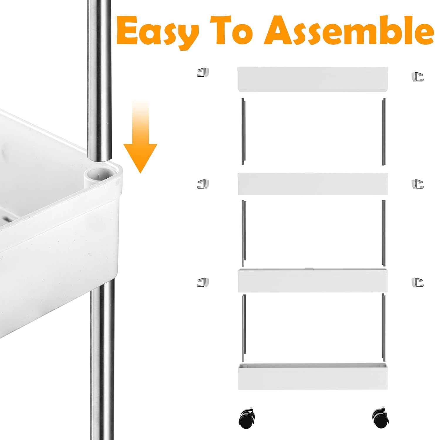 Chariot de Rangement - 4 niveaux, à roulettes, 86x40x12,5cm, compact