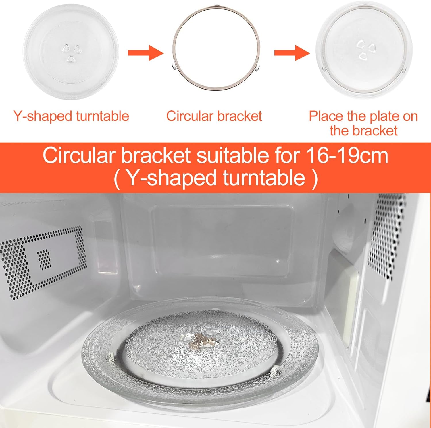 Plateau Micro Onde - verre tournant 24,5cm - 3 fixations, support rond