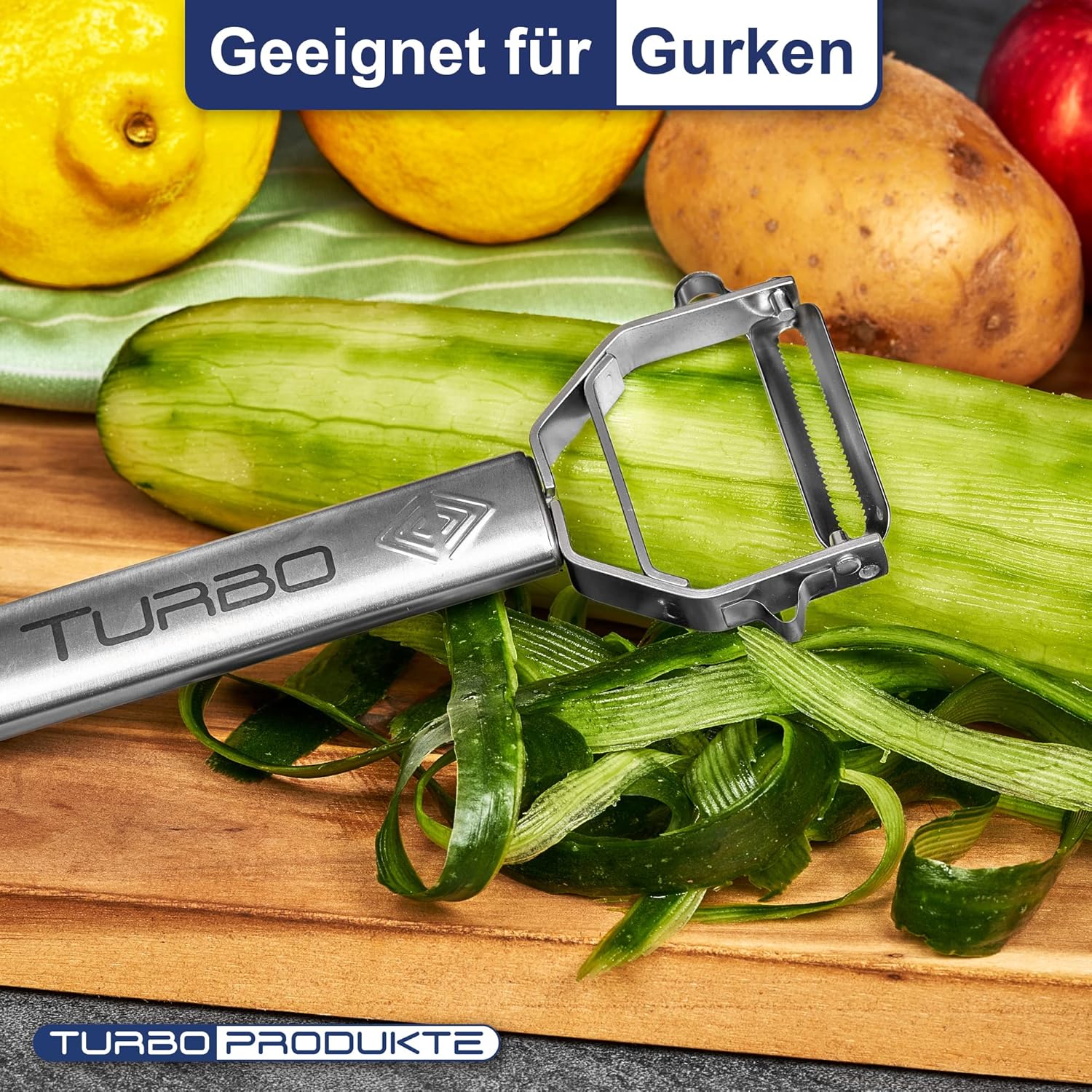 Turbo Produkte - Éplucheur 3 en 1 inox pour fruits/légumes - ambidextre