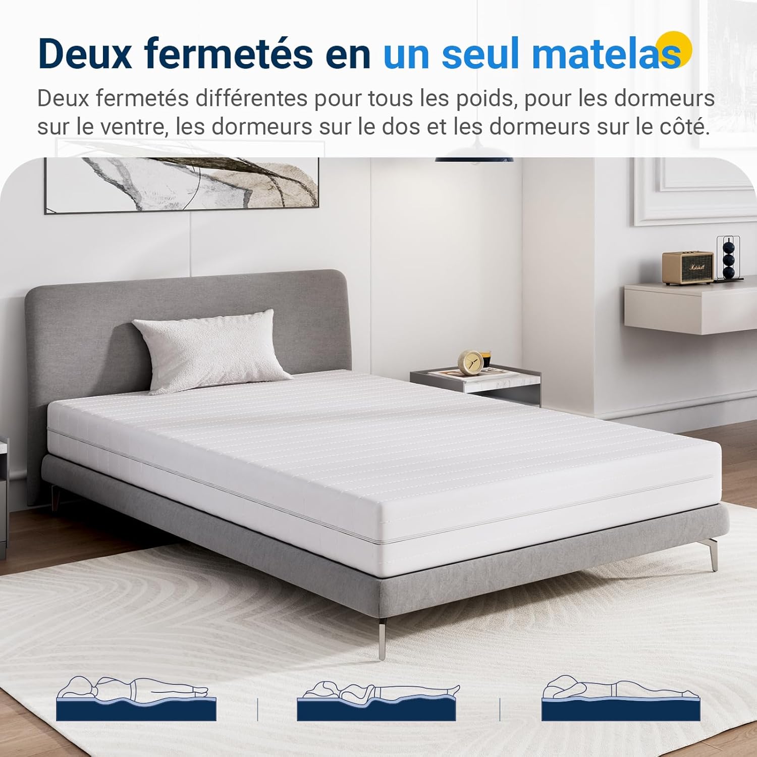 Avenco - matelas bambou 90x190 cm - 18 cm, 7 zones, H3/H4, housse amov.