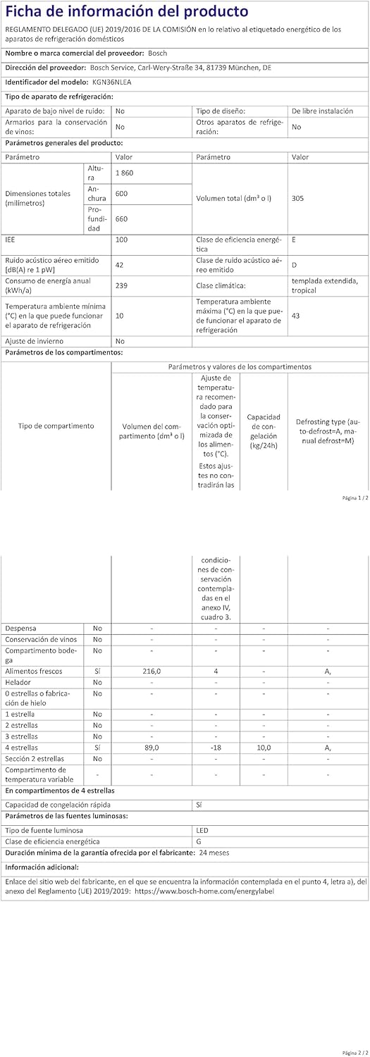 Bosch - combiné Série 2 - 305L, 60x186cm, inox argent - KGN36NLEA