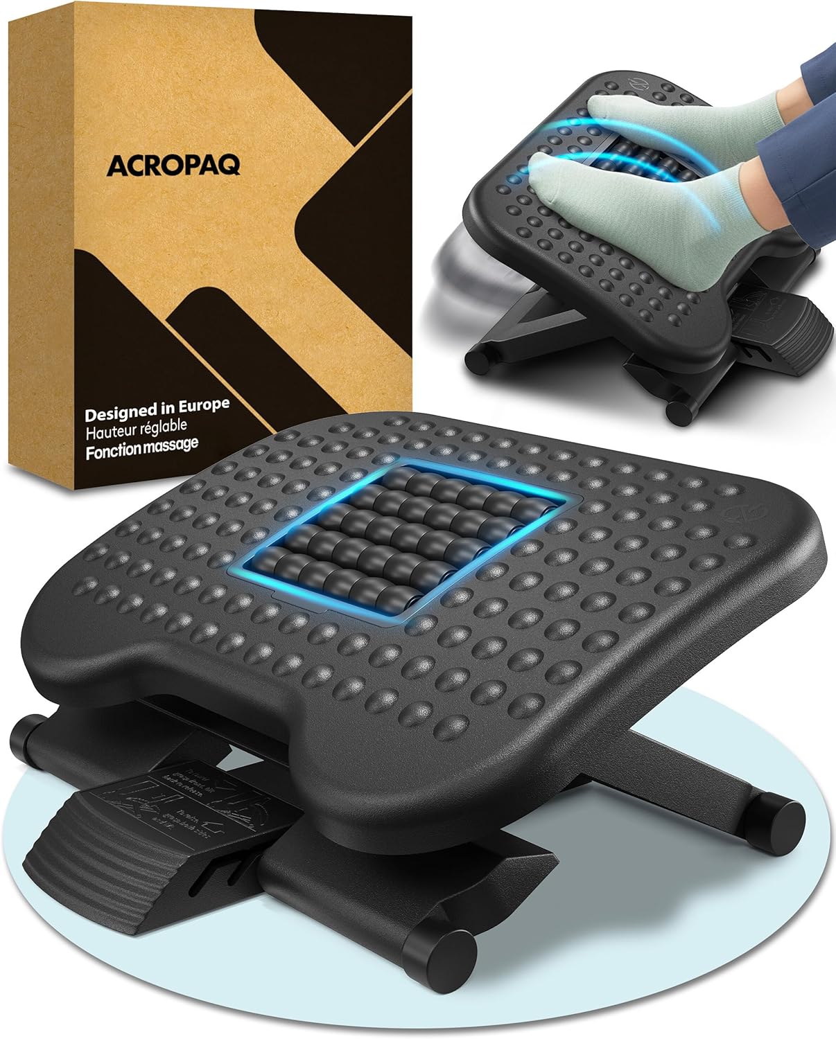 ACROPAQ - repose-pied ergonomique - 3 hauteurs, massage, gris