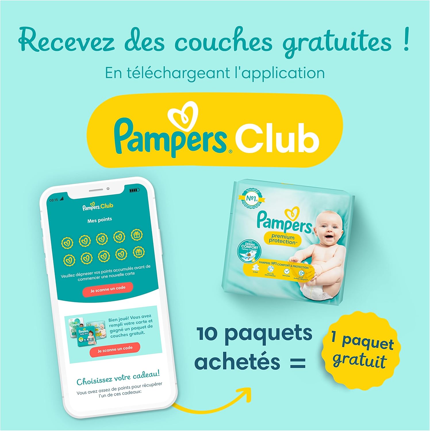 Pampers - Premium Protection - taille 5, 11-16kg - 152 couches, double protection