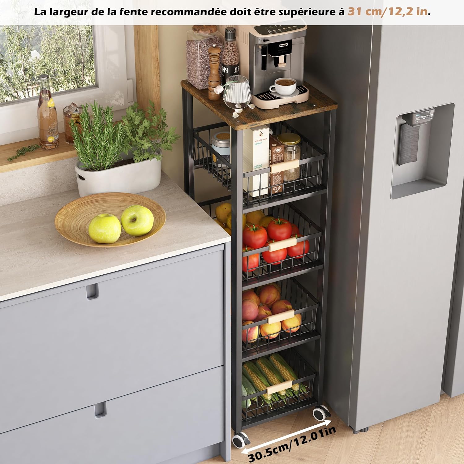 COVAODQ - Étagère à légumes 5 niveaux, métal, roulettes, 107x30.5x39 cm - COVAODQ