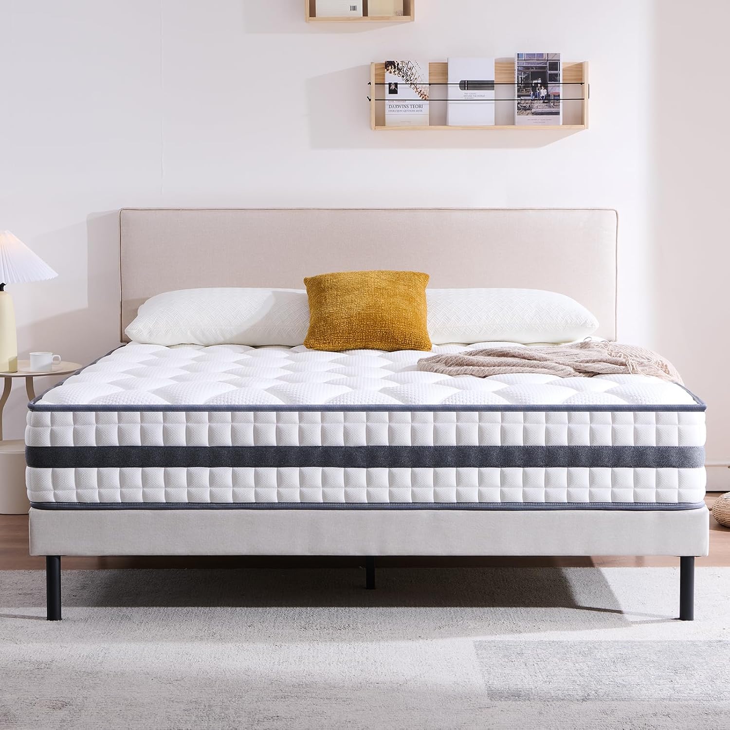 Matelas hybride 160x200x25 cm, mémoire de forme, ressorts, peau douce, respirant