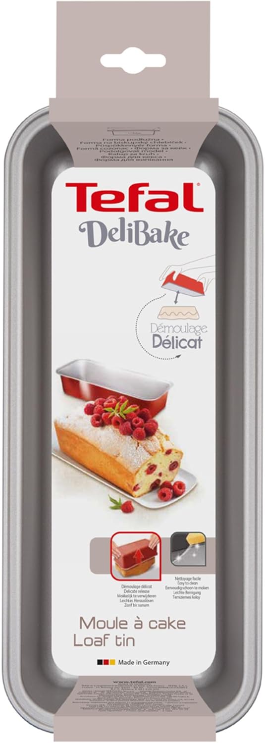 Tefal - Delibake moule à cake, 30 cm, acier carbone rouge J1640114