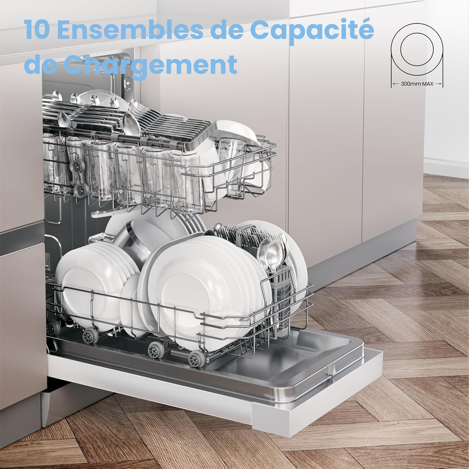 COMFEE' - lave-vaisselle indépendant 10 couverts, départ différé, paniers flexibles, demi-charge - CDWEF1034BW