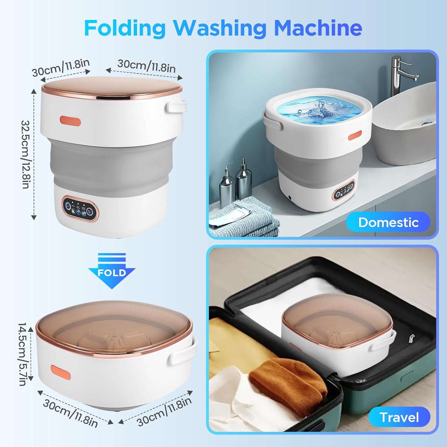 Mini machine à laver portable 13L, 3 modes, tuyau drainage, compact